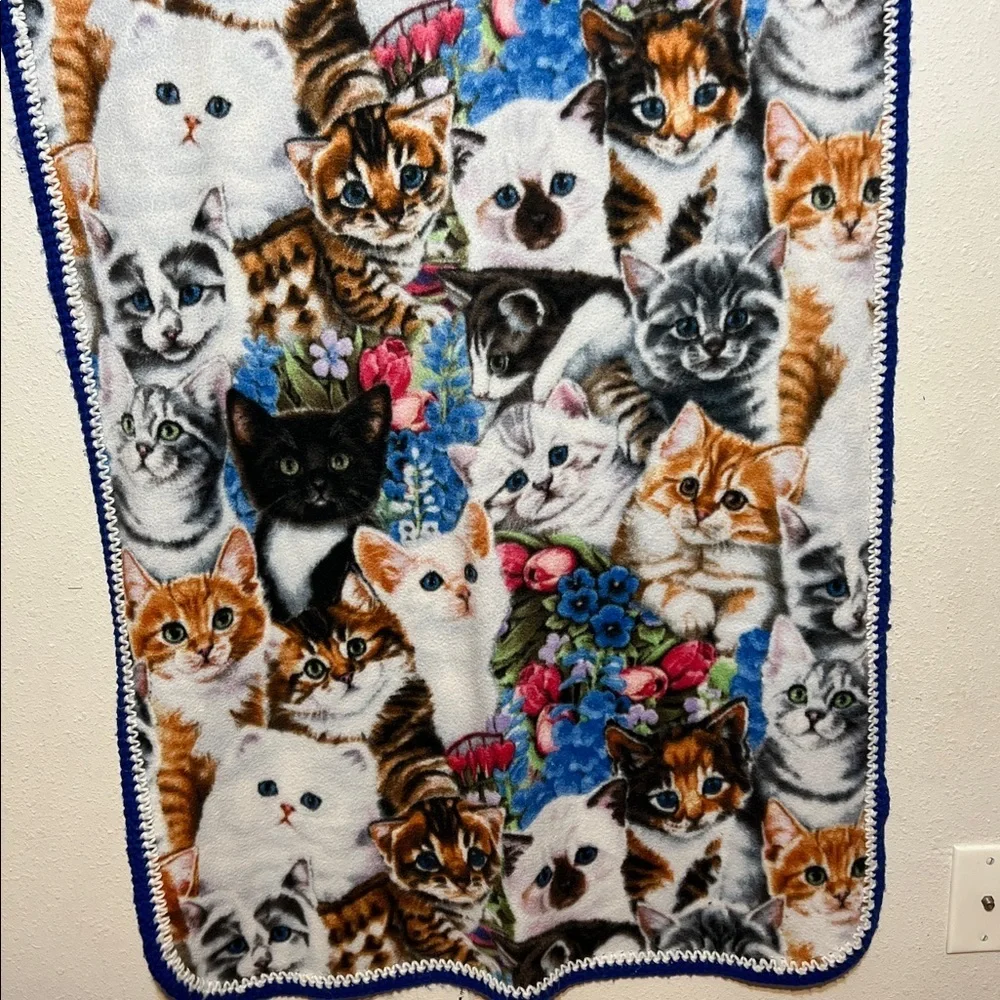Vintage Colorful Fleeced Cat Print Blanket Approximately 30X55